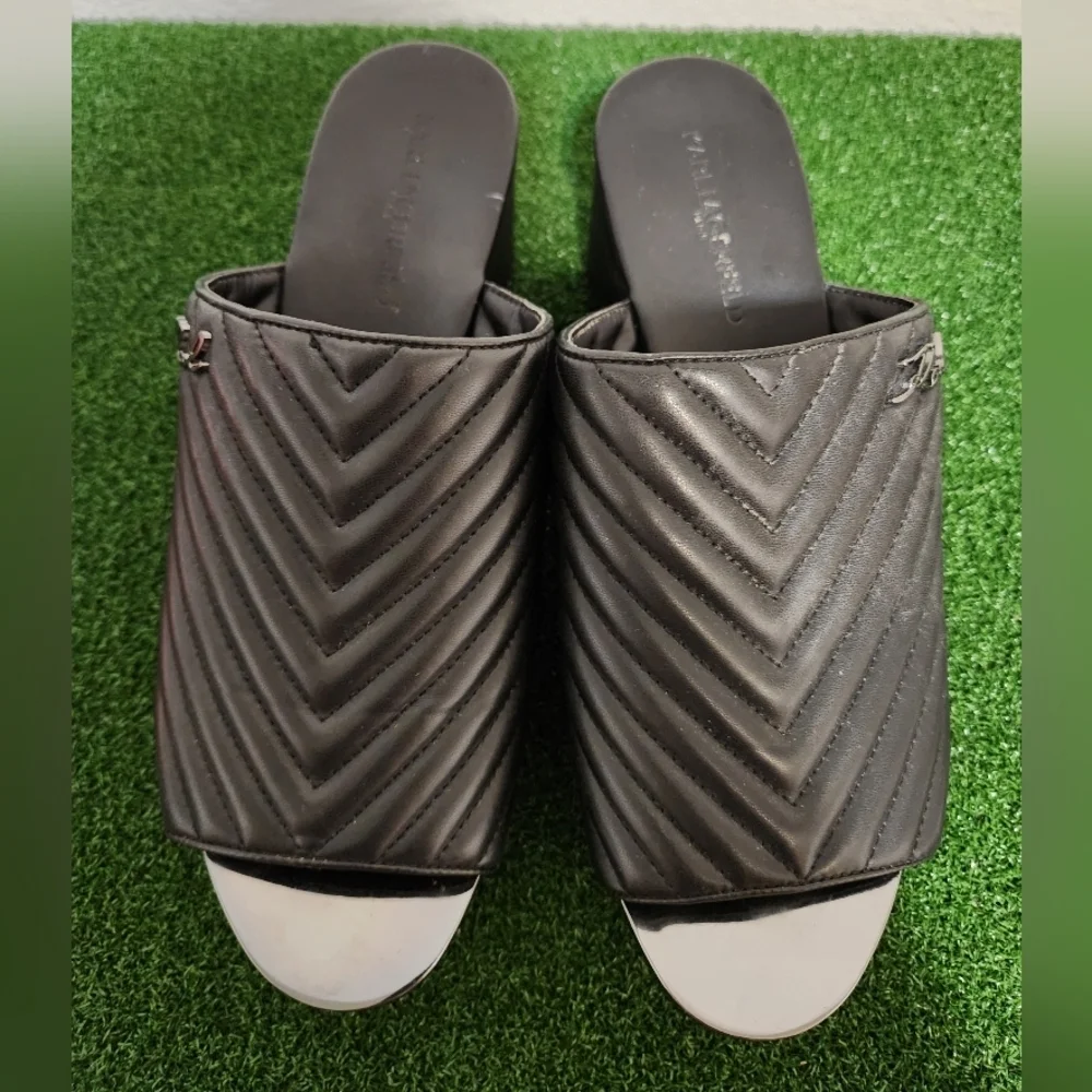 Karl Lagerfeld Liza Black Quilted Wedge Slide Sandals size 11M
